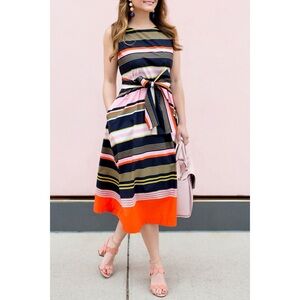 Ann Taylor | striped belted multicolor dress